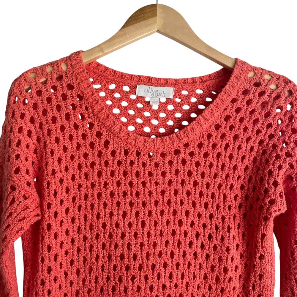 Olive & Oak Women Sweater S Orange Open Knit Beachy Coastal‎ Boho Cottage Chic - Picture 9 of 10